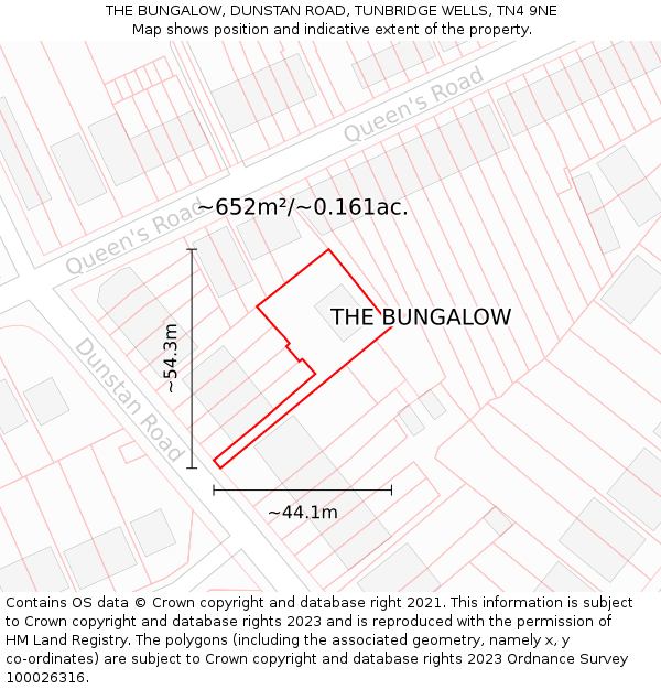 THE BUNGALOW, DUNSTAN ROAD, TUNBRIDGE WELLS, TN4 9NE: Plot and title map