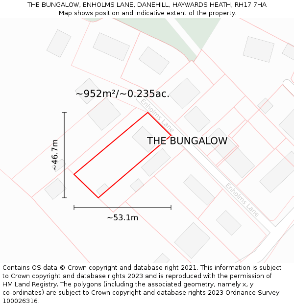 THE BUNGALOW, ENHOLMS LANE, DANEHILL, HAYWARDS HEATH, RH17 7HA: Plot and title map