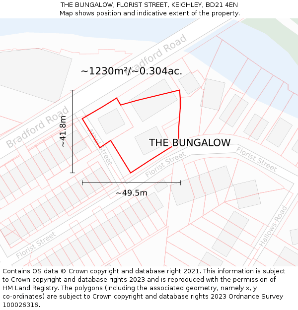 THE BUNGALOW, FLORIST STREET, KEIGHLEY, BD21 4EN: Plot and title map