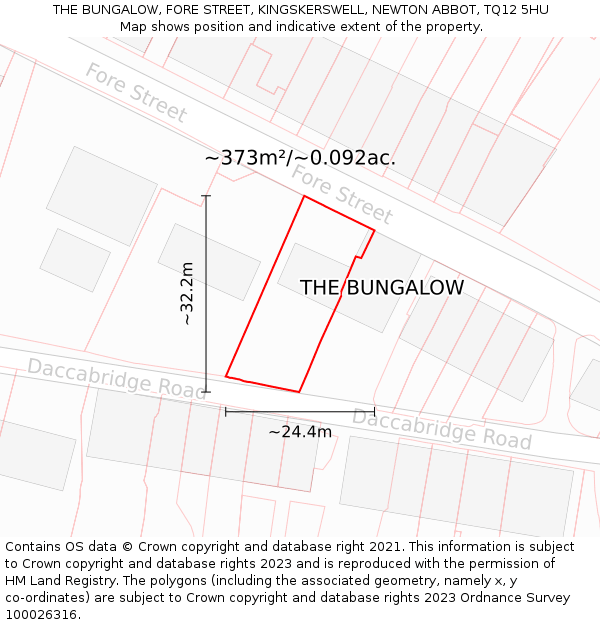 THE BUNGALOW, FORE STREET, KINGSKERSWELL, NEWTON ABBOT, TQ12 5HU: Plot and title map