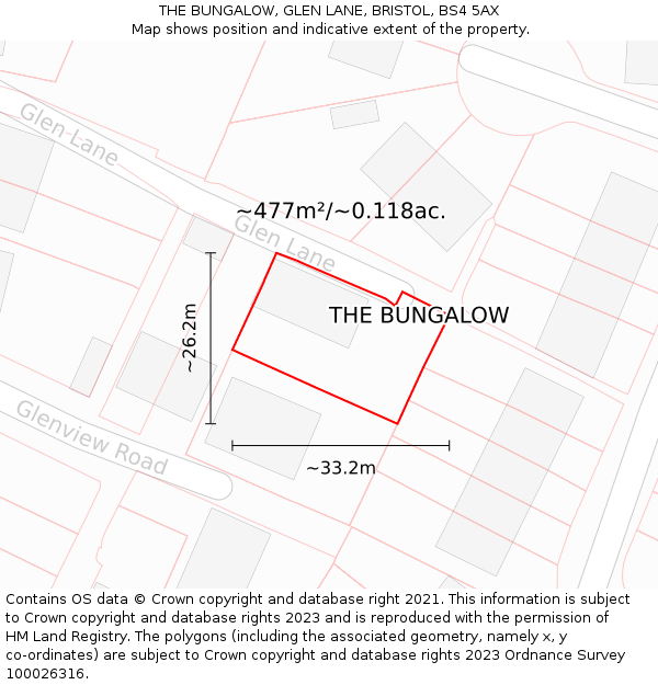 THE BUNGALOW, GLEN LANE, BRISTOL, BS4 5AX: Plot and title map