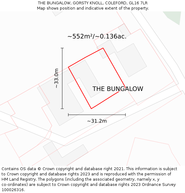 THE BUNGALOW, GORSTY KNOLL, COLEFORD, GL16 7LR: Plot and title map