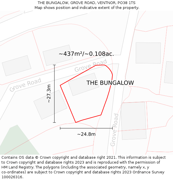 THE BUNGALOW, GROVE ROAD, VENTNOR, PO38 1TS: Plot and title map