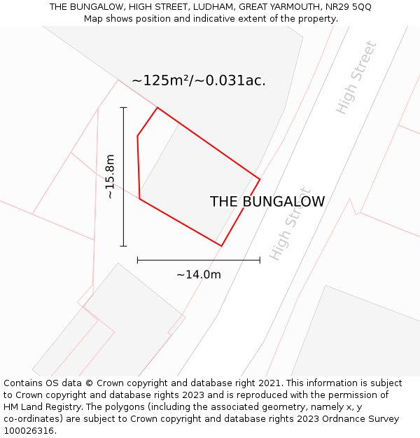 THE BUNGALOW, HIGH STREET, LUDHAM, GREAT YARMOUTH, NR29 5QQ: Plot and title map