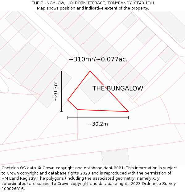 THE BUNGALOW, HOLBORN TERRACE, TONYPANDY, CF40 1DH: Plot and title map