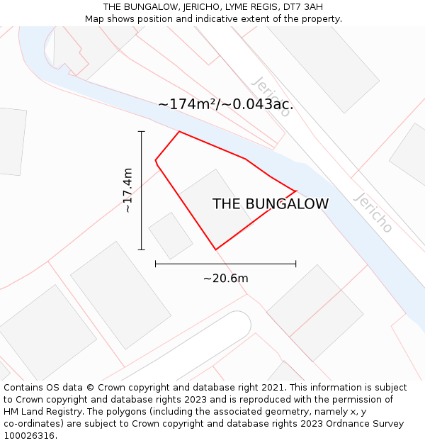 THE BUNGALOW, JERICHO, LYME REGIS, DT7 3AH: Plot and title map