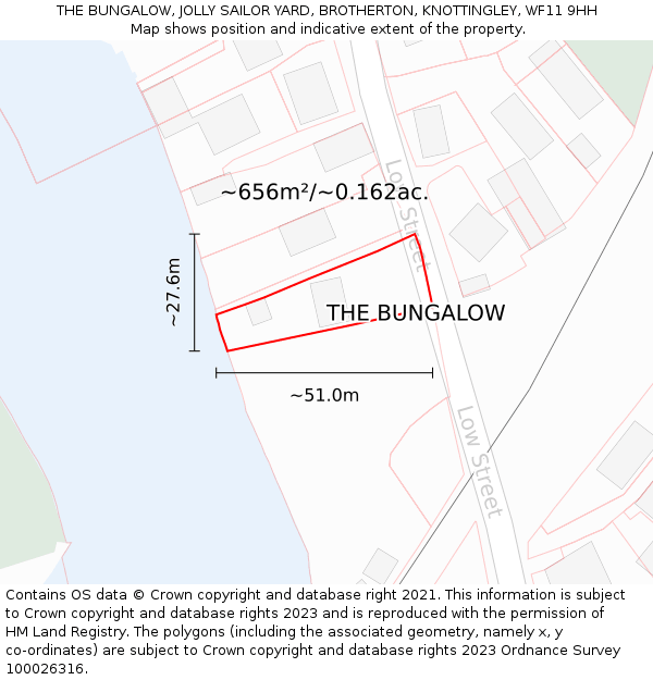 THE BUNGALOW, JOLLY SAILOR YARD, BROTHERTON, KNOTTINGLEY, WF11 9HH: Plot and title map