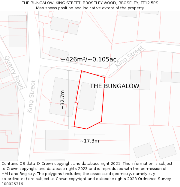 THE BUNGALOW, KING STREET, BROSELEY WOOD, BROSELEY, TF12 5PS: Plot and title map