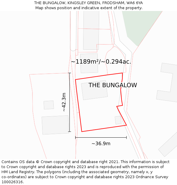 THE BUNGALOW, KINGSLEY GREEN, FRODSHAM, WA6 6YA: Plot and title map