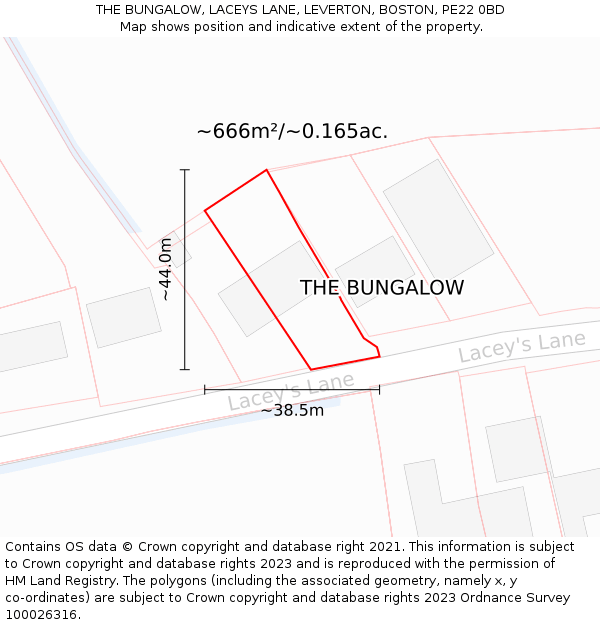 THE BUNGALOW, LACEYS LANE, LEVERTON, BOSTON, PE22 0BD: Plot and title map