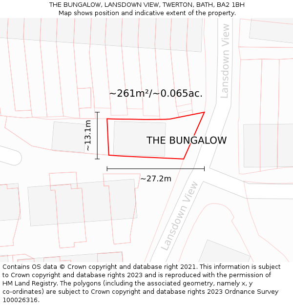 THE BUNGALOW, LANSDOWN VIEW, TWERTON, BATH, BA2 1BH: Plot and title map