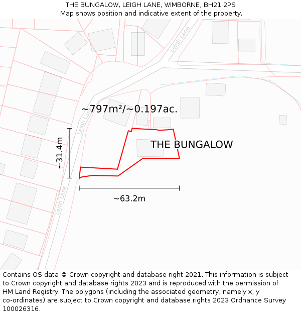 THE BUNGALOW, LEIGH LANE, WIMBORNE, BH21 2PS: Plot and title map