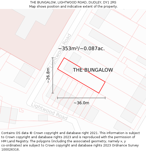 THE BUNGALOW, LIGHTWOOD ROAD, DUDLEY, DY1 2RS: Plot and title map