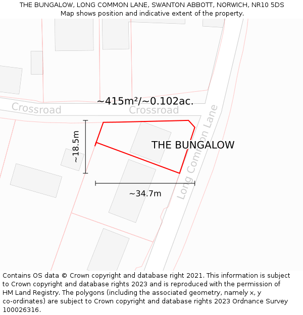 THE BUNGALOW, LONG COMMON LANE, SWANTON ABBOTT, NORWICH, NR10 5DS: Plot and title map