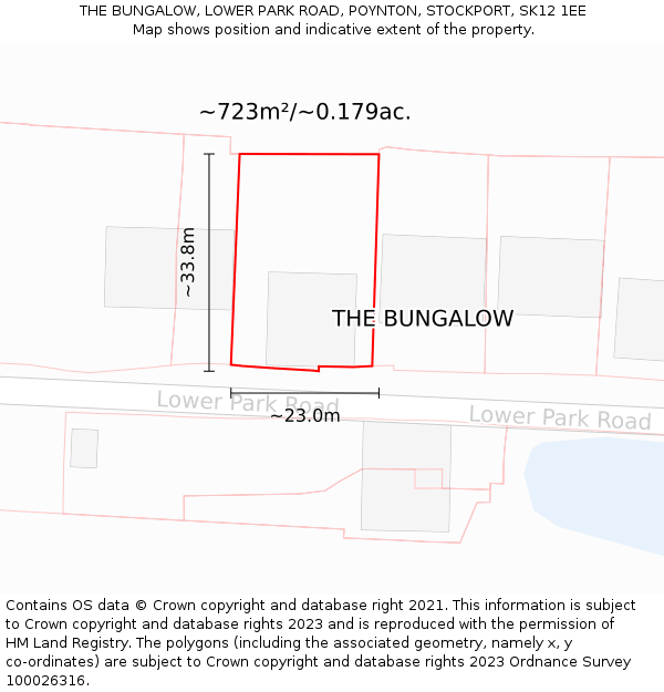 THE BUNGALOW, LOWER PARK ROAD, POYNTON, STOCKPORT, SK12 1EE: Plot and title map