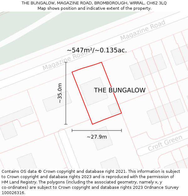 THE BUNGALOW, MAGAZINE ROAD, BROMBOROUGH, WIRRAL, CH62 3LQ: Plot and title map