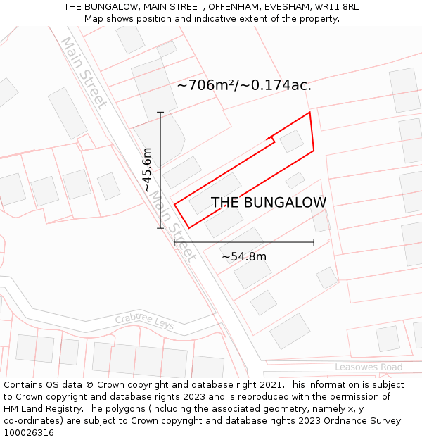 THE BUNGALOW, MAIN STREET, OFFENHAM, EVESHAM, WR11 8RL: Plot and title map