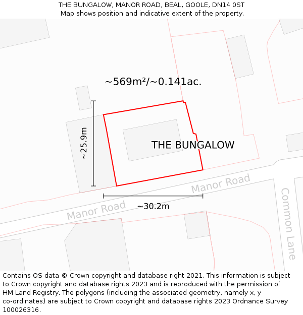 THE BUNGALOW, MANOR ROAD, BEAL, GOOLE, DN14 0ST: Plot and title map