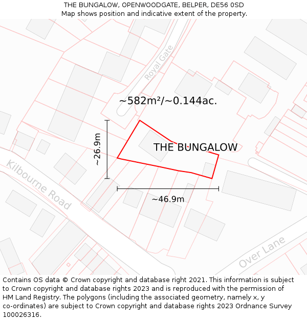 THE BUNGALOW, OPENWOODGATE, BELPER, DE56 0SD: Plot and title map