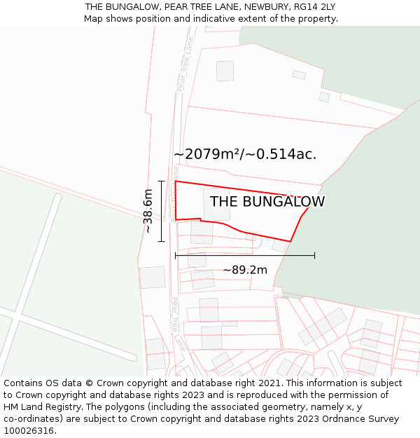 THE BUNGALOW, PEAR TREE LANE, NEWBURY, RG14 2LY: Plot and title map