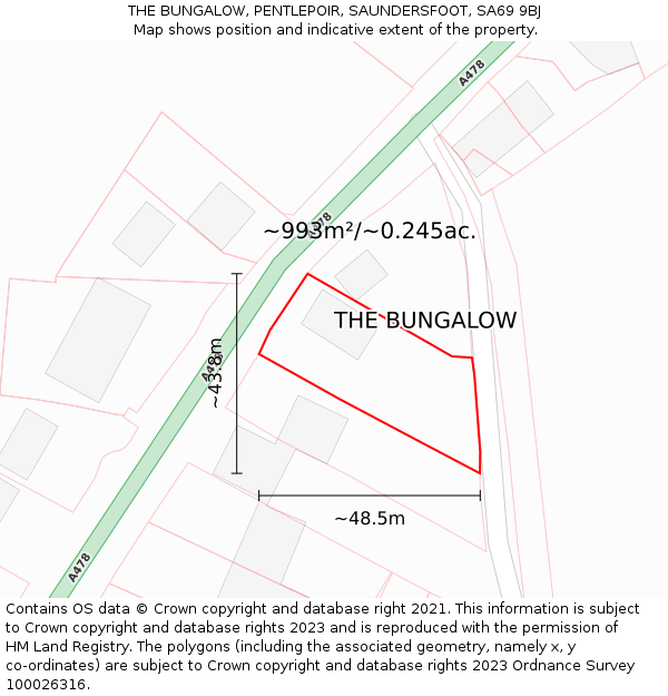 THE BUNGALOW, PENTLEPOIR, SAUNDERSFOOT, SA69 9BJ: Plot and title map