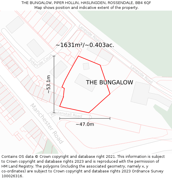 THE BUNGALOW, PIPER HOLLIN, HASLINGDEN, ROSSENDALE, BB4 6QF: Plot and title map