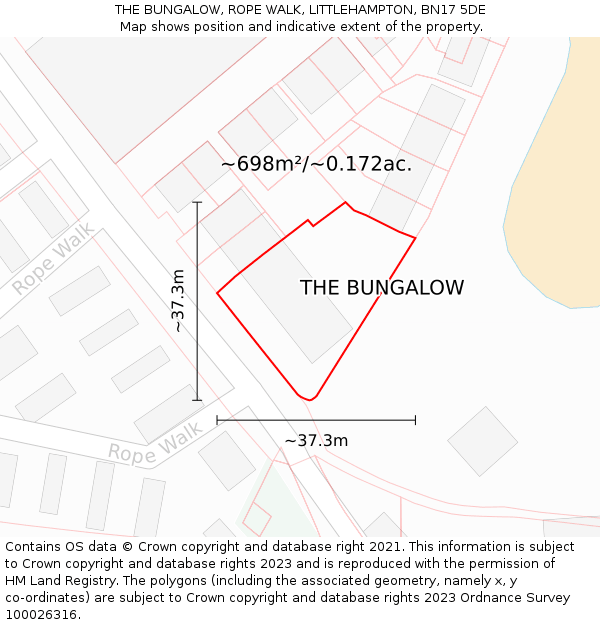 THE BUNGALOW, ROPE WALK, LITTLEHAMPTON, BN17 5DE: Plot and title map