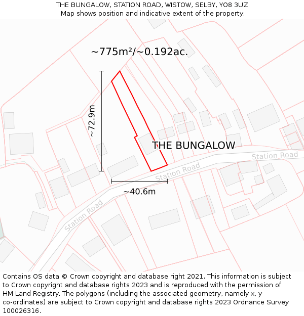 THE BUNGALOW, STATION ROAD, WISTOW, SELBY, YO8 3UZ: Plot and title map