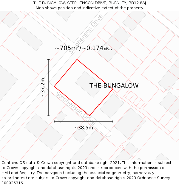 THE BUNGALOW, STEPHENSON DRIVE, BURNLEY, BB12 8AJ: Plot and title map