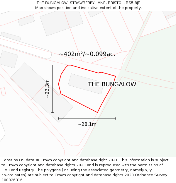 THE BUNGALOW, STRAWBERRY LANE, BRISTOL, BS5 8JF: Plot and title map