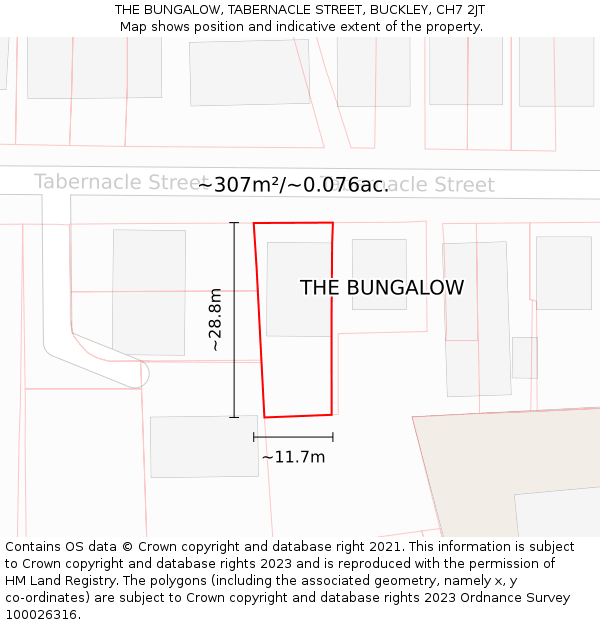 THE BUNGALOW, TABERNACLE STREET, BUCKLEY, CH7 2JT: Plot and title map