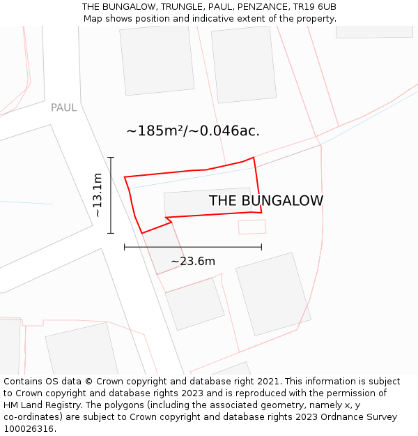 THE BUNGALOW, TRUNGLE, PAUL, PENZANCE, TR19 6UB: Plot and title map