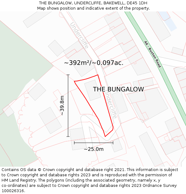 THE BUNGALOW, UNDERCLIFFE, BAKEWELL, DE45 1DH: Plot and title map