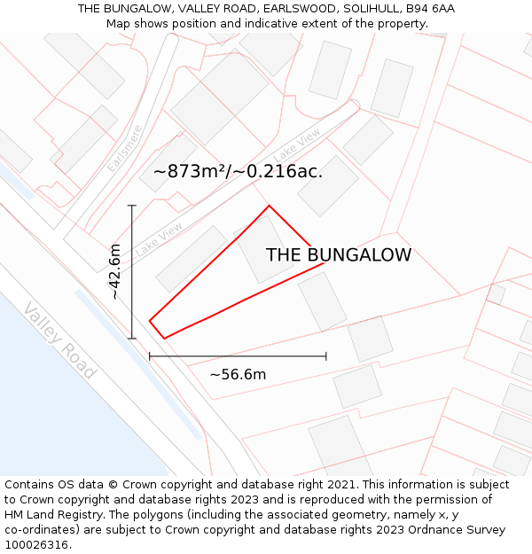 THE BUNGALOW, VALLEY ROAD, EARLSWOOD, SOLIHULL, B94 6AA: Plot and title map