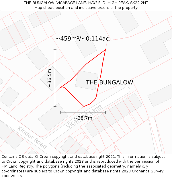 THE BUNGALOW, VICARAGE LANE, HAYFIELD, HIGH PEAK, SK22 2HT: Plot and title map