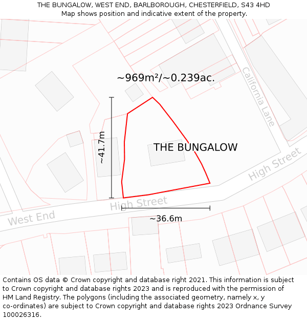 THE BUNGALOW, WEST END, BARLBOROUGH, CHESTERFIELD, S43 4HD: Plot and title map