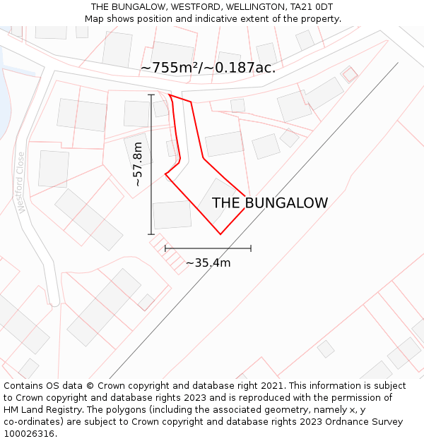 THE BUNGALOW, WESTFORD, WELLINGTON, TA21 0DT: Plot and title map