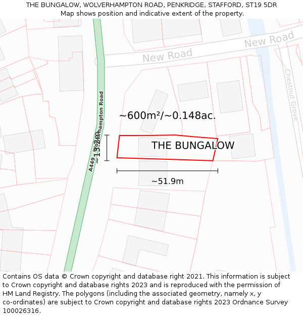 THE BUNGALOW, WOLVERHAMPTON ROAD, PENKRIDGE, STAFFORD, ST19 5DR: Plot and title map