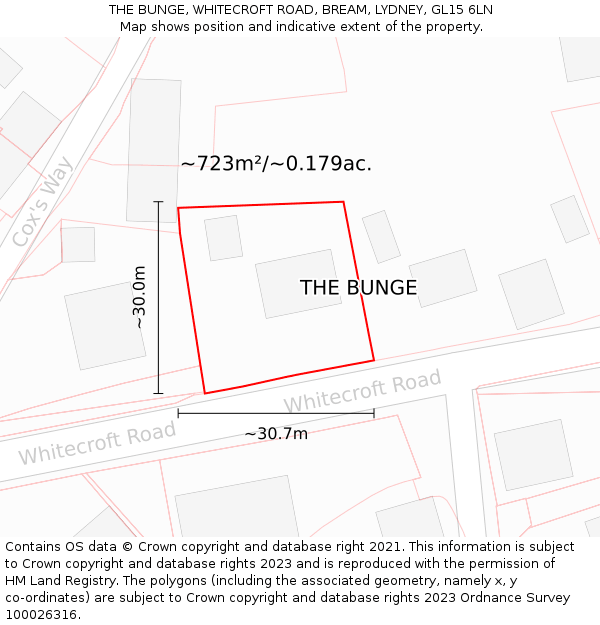 THE BUNGE, WHITECROFT ROAD, BREAM, LYDNEY, GL15 6LN: Plot and title map