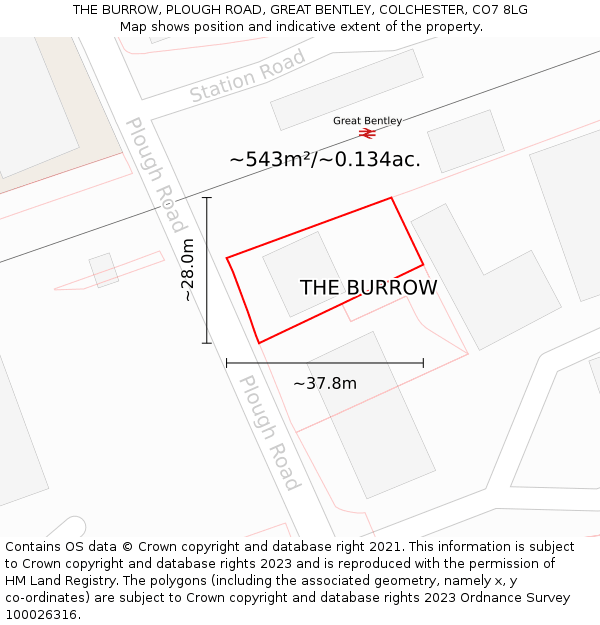 THE BURROW, PLOUGH ROAD, GREAT BENTLEY, COLCHESTER, CO7 8LG: Plot and title map