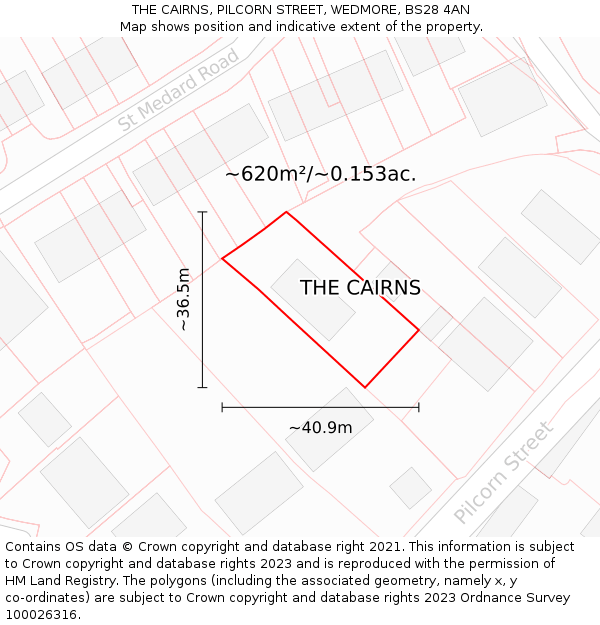 THE CAIRNS, PILCORN STREET, WEDMORE, BS28 4AN: Plot and title map