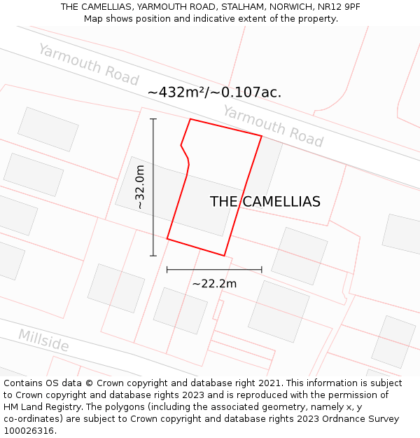 THE CAMELLIAS, YARMOUTH ROAD, STALHAM, NORWICH, NR12 9PF: Plot and title map