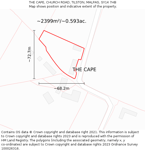 THE CAPE, CHURCH ROAD, TILSTON, MALPAS, SY14 7HB: Plot and title map