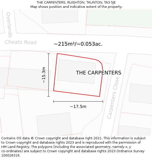 THE CARPENTERS, RUISHTON, TAUNTON, TA3 5JE: Plot and title map