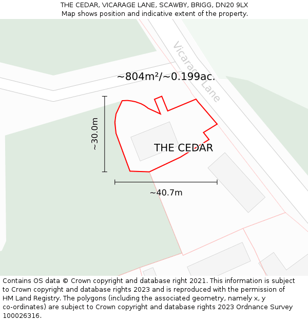 THE CEDAR, VICARAGE LANE, SCAWBY, BRIGG, DN20 9LX: Plot and title map