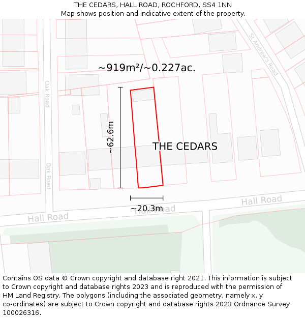 THE CEDARS, HALL ROAD, ROCHFORD, SS4 1NN: Plot and title map