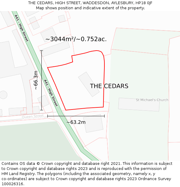 THE CEDARS, HIGH STREET, WADDESDON, AYLESBURY, HP18 0JF: Plot and title map