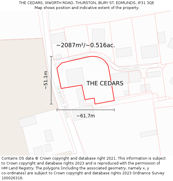 THE CEDARS, IXWORTH ROAD, THURSTON, BURY ST. EDMUNDS, IP31 3QE: Plot and title map