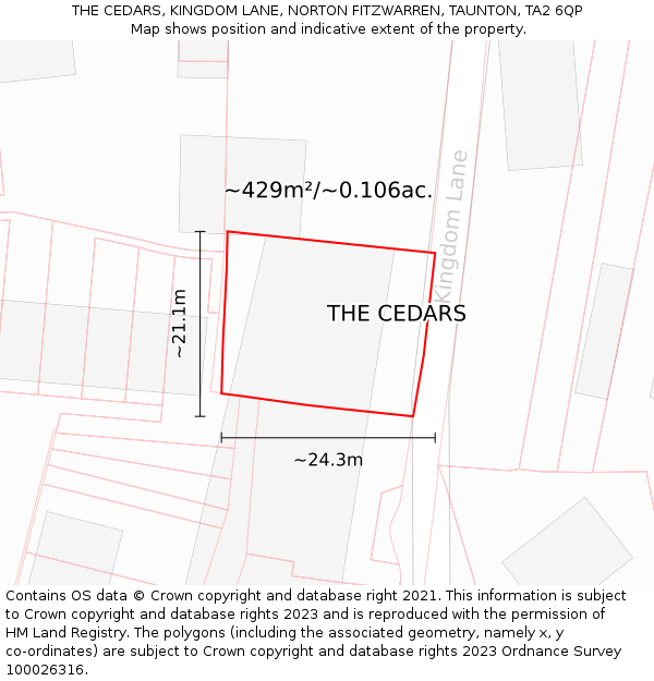 THE CEDARS, KINGDOM LANE, NORTON FITZWARREN, TAUNTON, TA2 6QP: Plot and title map