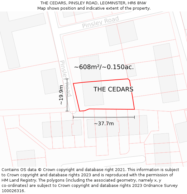 THE CEDARS, PINSLEY ROAD, LEOMINSTER, HR6 8NW: Plot and title map